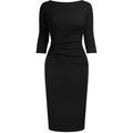 Three-Quarter Sleeve Asymmetrical Pleated Bodycon Midi Dress