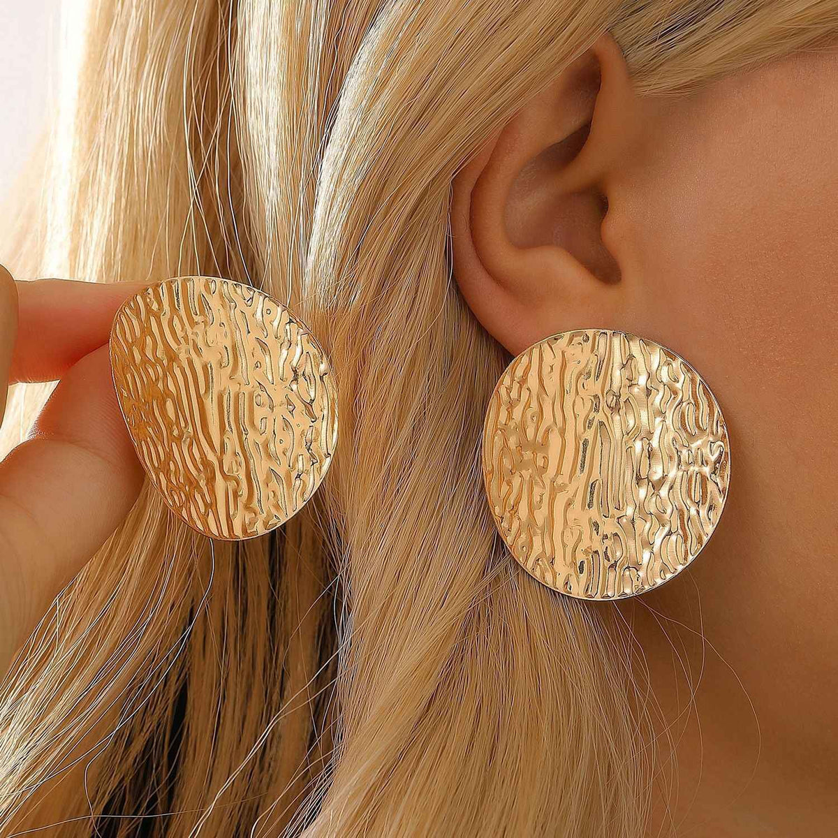 Vintage Exaggerated Statement Metal Studs, Lava Wrinkle Surface Irregular Geometric European American Fashion Earrings For Women