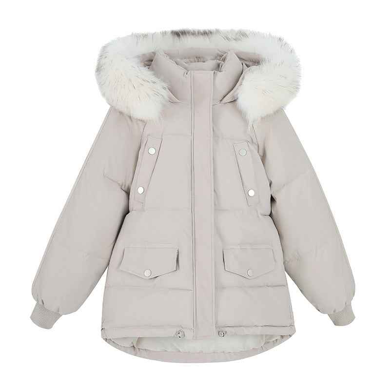 Cotton-padded Coat With A Thickened Large Fur Collar