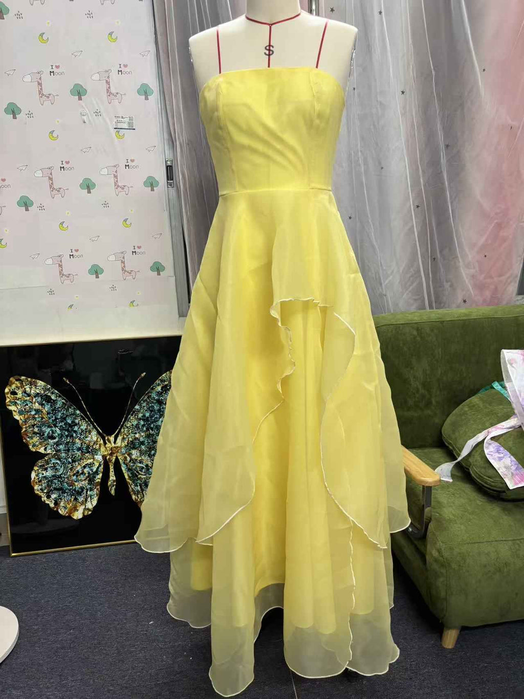 Women's Open-Back Asymmetric Hem Maxi Dress — Light Yellow, S–XL