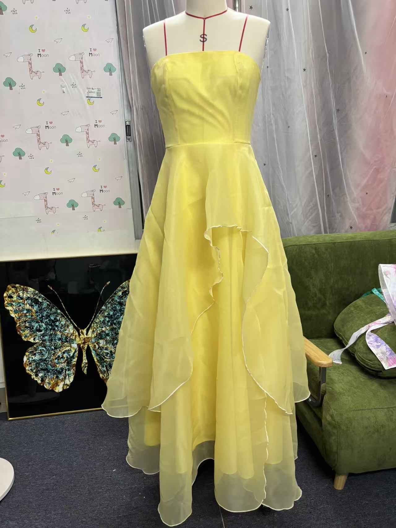 Women's Open-Back Asymmetric Hem Maxi Dress — Light Yellow, S–XL
