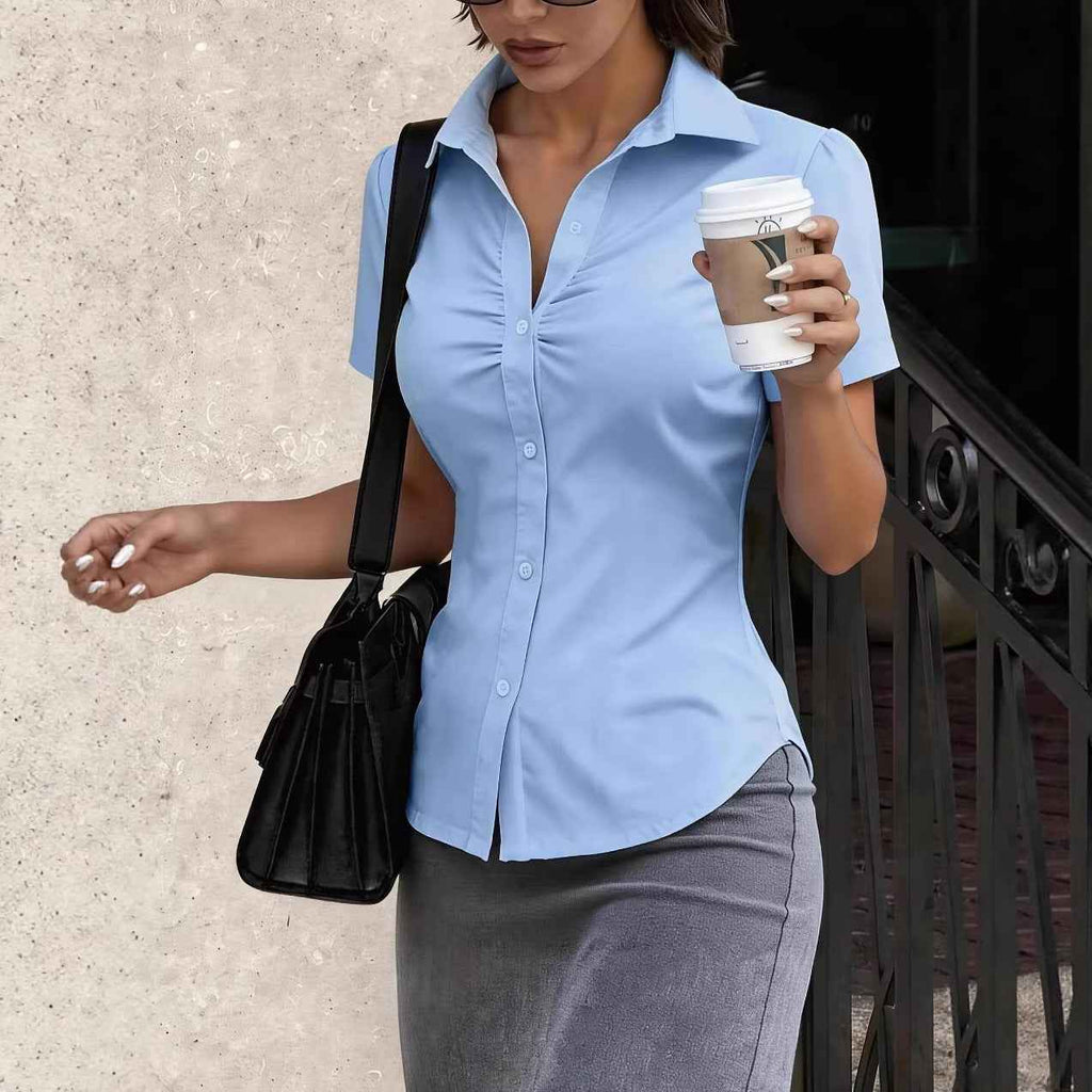 Professional Commuter Slimming Lapel Short-Sleeve Shirt