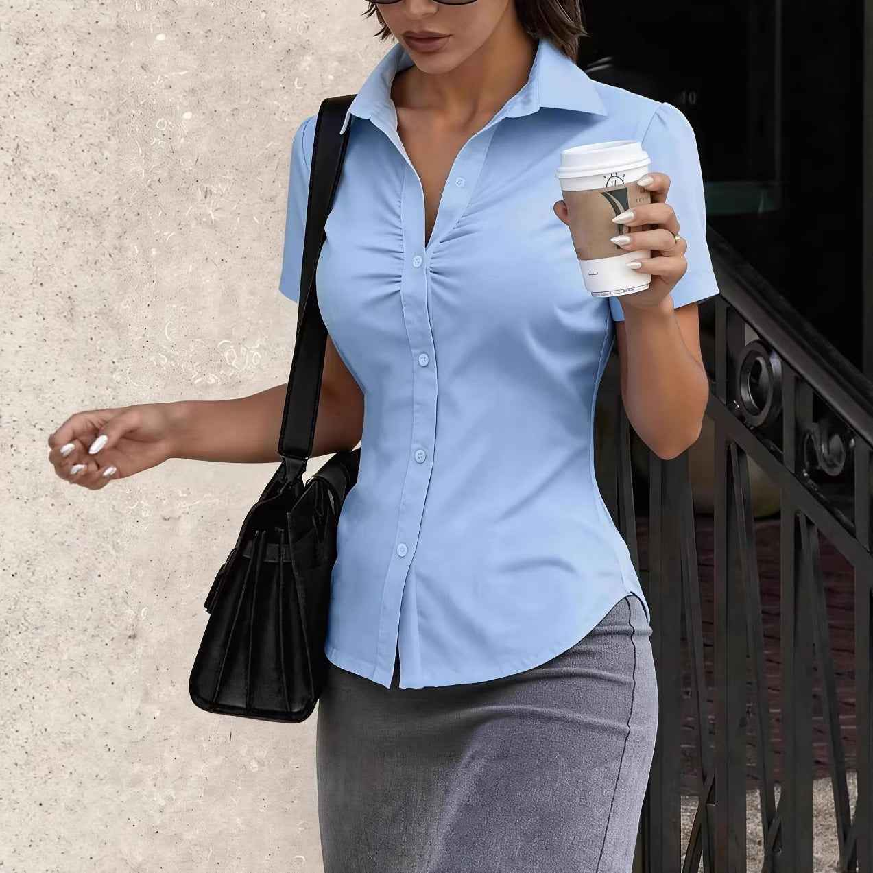 Professional Commuter Slimming Lapel Short-Sleeve Shirt