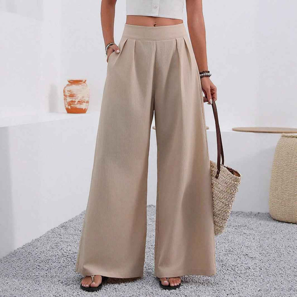 High-Waist Wide-Leg Trousers — 6 Colours, Pockets