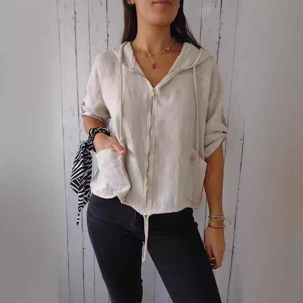 Cotton-Linen Zip Hoodie — Loose Fit