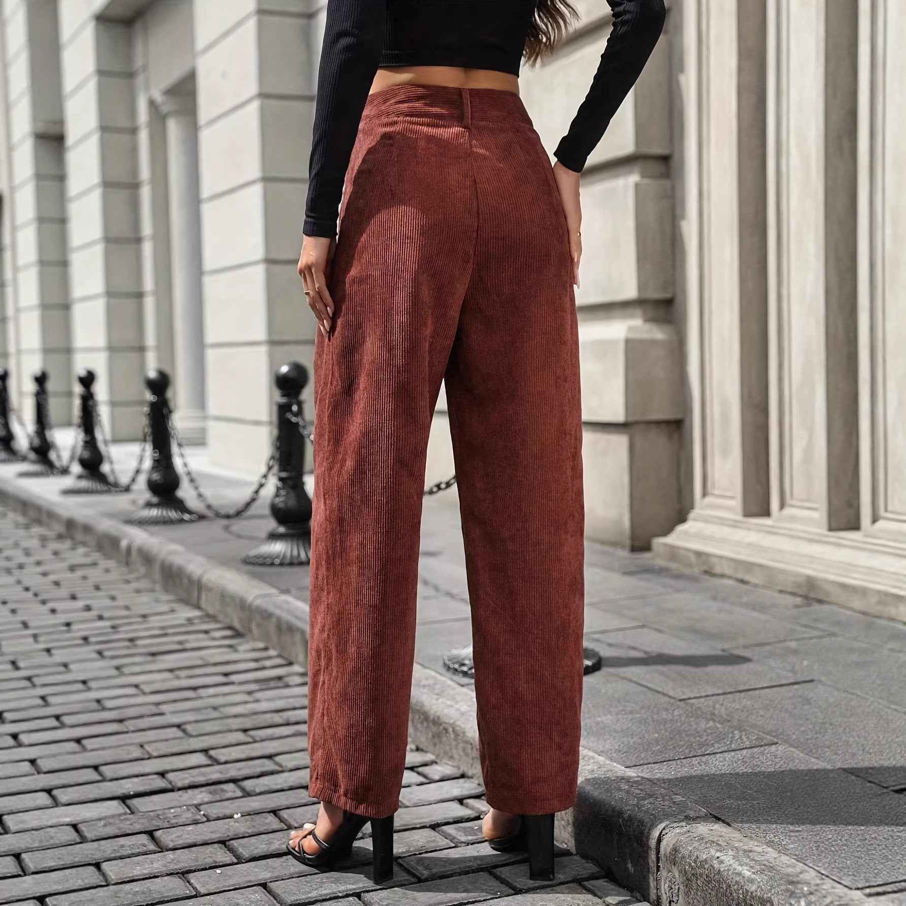 Retro Corduroy Harem Pants — High Waist, Full Length