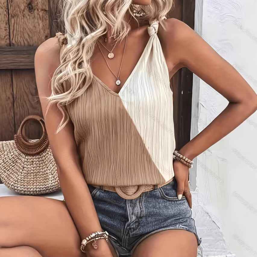 V-Neck Wide-Strap Camisole Vest — Khaki
