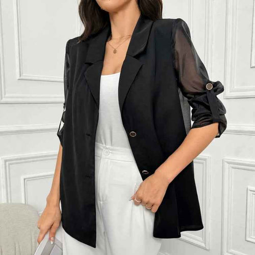 Black Three-Quarter Sleeve Top with Mesh Sheer Back – Women's Street Style