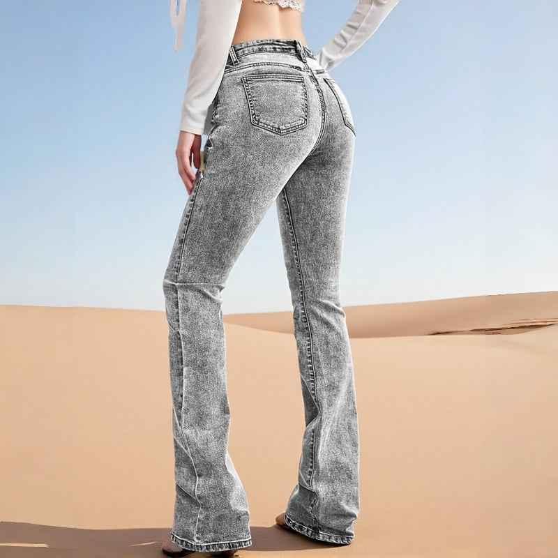Women's Acid-Wash Gray Flare Jeans – Bell Bottom Denim
