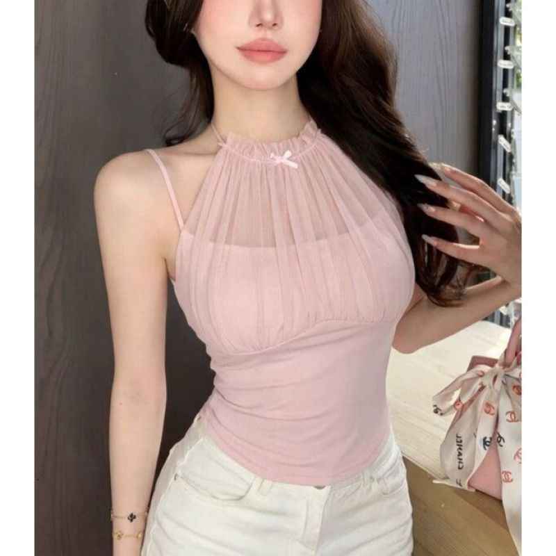 Women's Mesh-Panel Halter Camisole Top