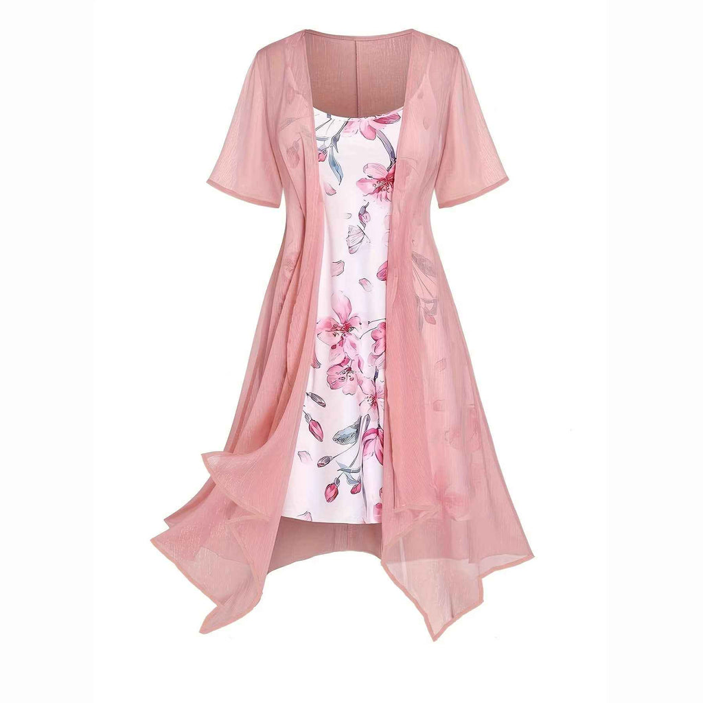 Floral Print Midi Dress & Coat Two-Piece Set – Elegant Knit