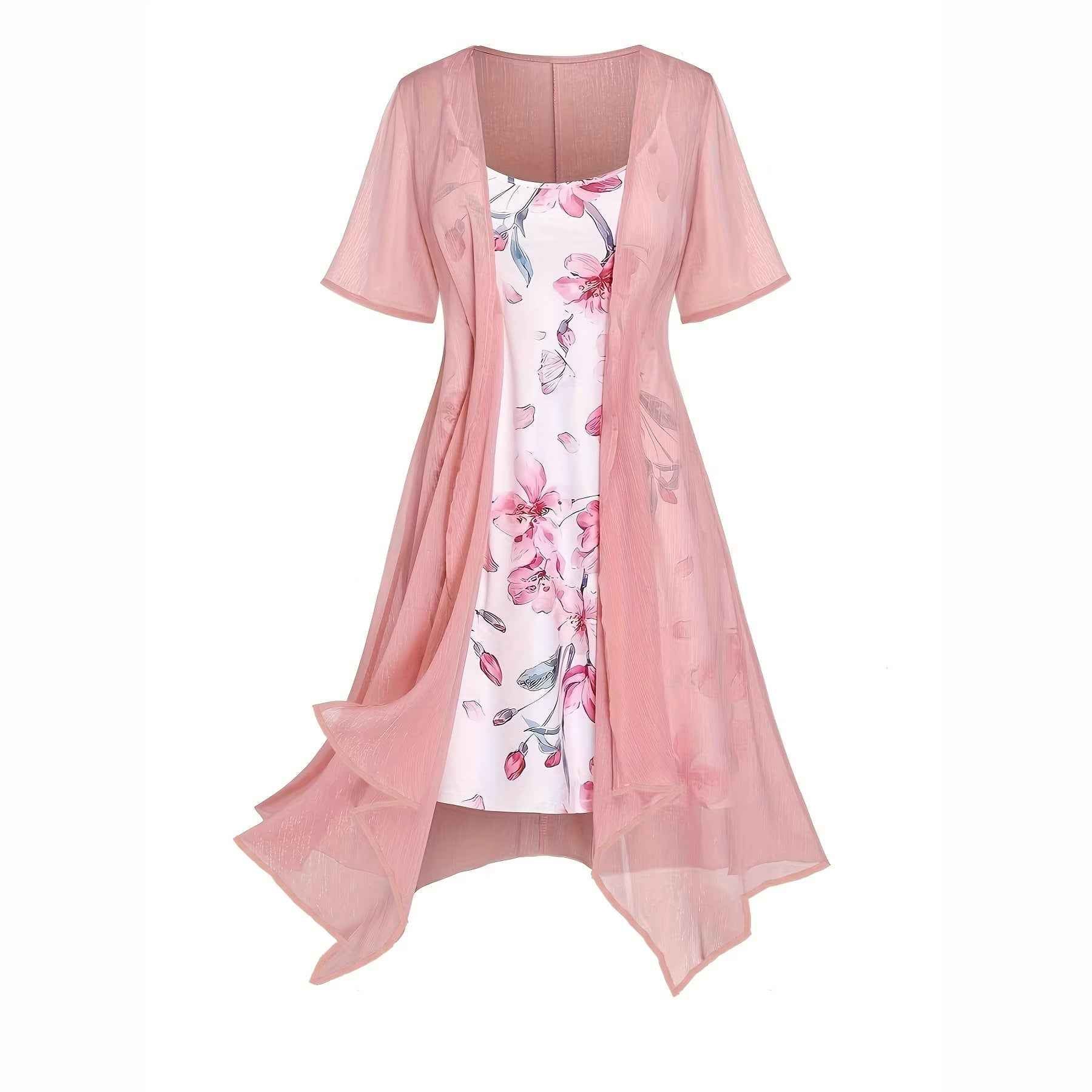 Floral Print Midi Dress & Coat Two-Piece Set – Elegant Knit