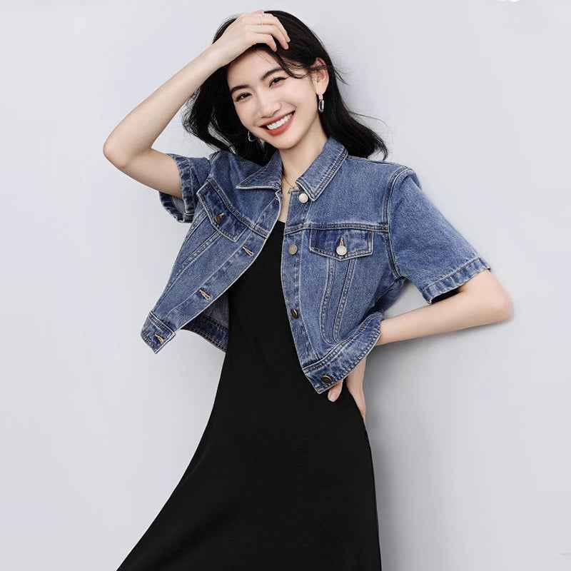 Retro Notch-Lapel Straight-Cut Jacket — Vintage Blue