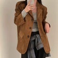 Women's Retro Single-Breasted Jacket – Loose Fit, Two Pockets