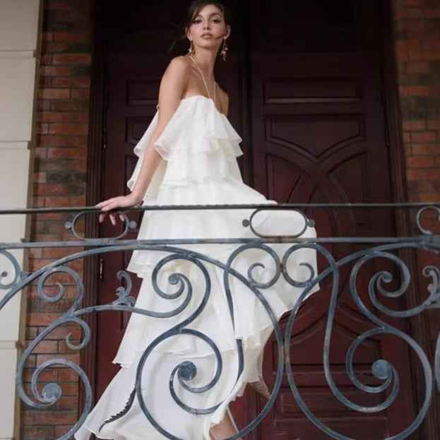 Halterneck Ruffled-Hem Maxi Dress — Sleeveless, Slim Fit Evening Gown