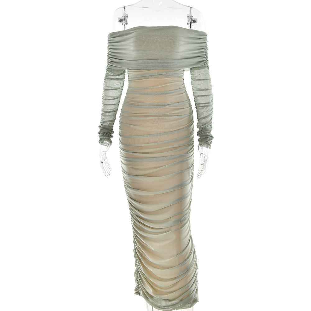 Wrap-Style Patchwork Midi Dress – High Waist for Women