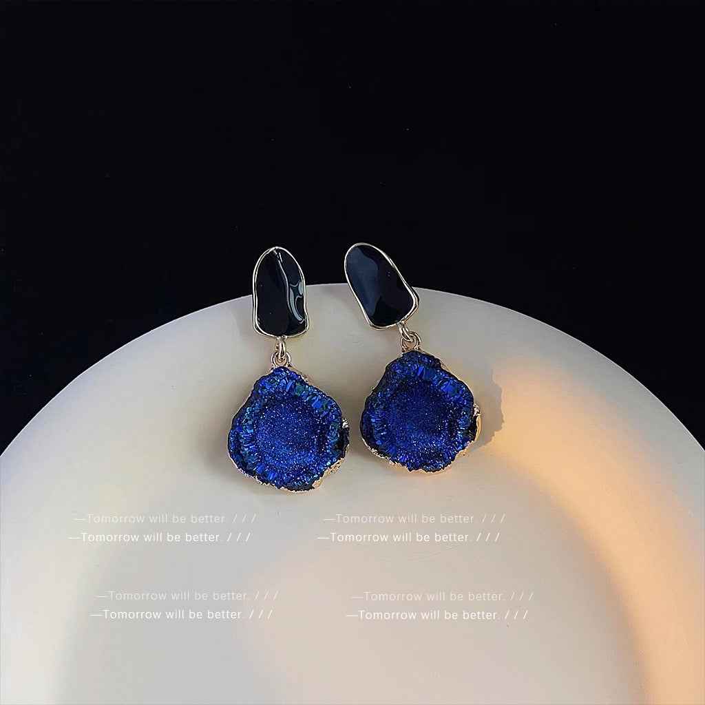 Irregular Klein Blue Enamel Earrings For Women Korean Style Niche Elegant Stud Earrings