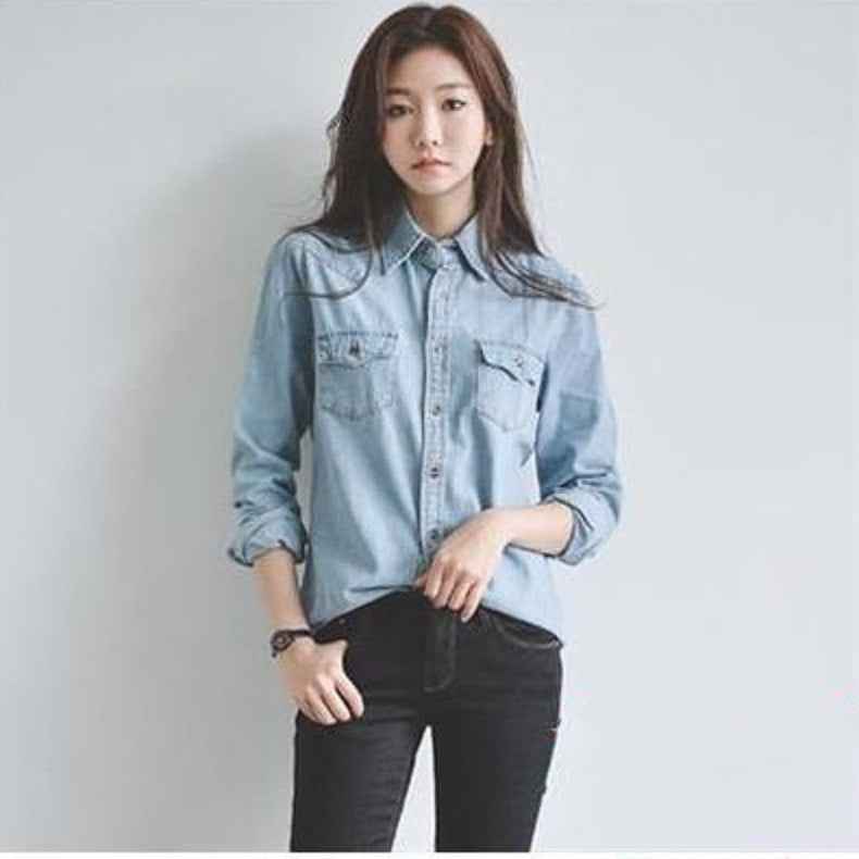 Womens Fashionable Loose-fitting Versatile Denim Shirt