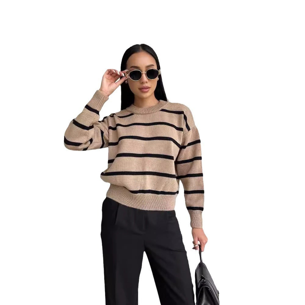 Loose-Fit Striped Long-Sleeve Pullover Top