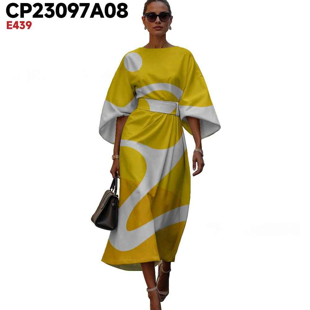 3D Printed High-Waist 3/4-Sleeve Dress — Casual, 6 Styles