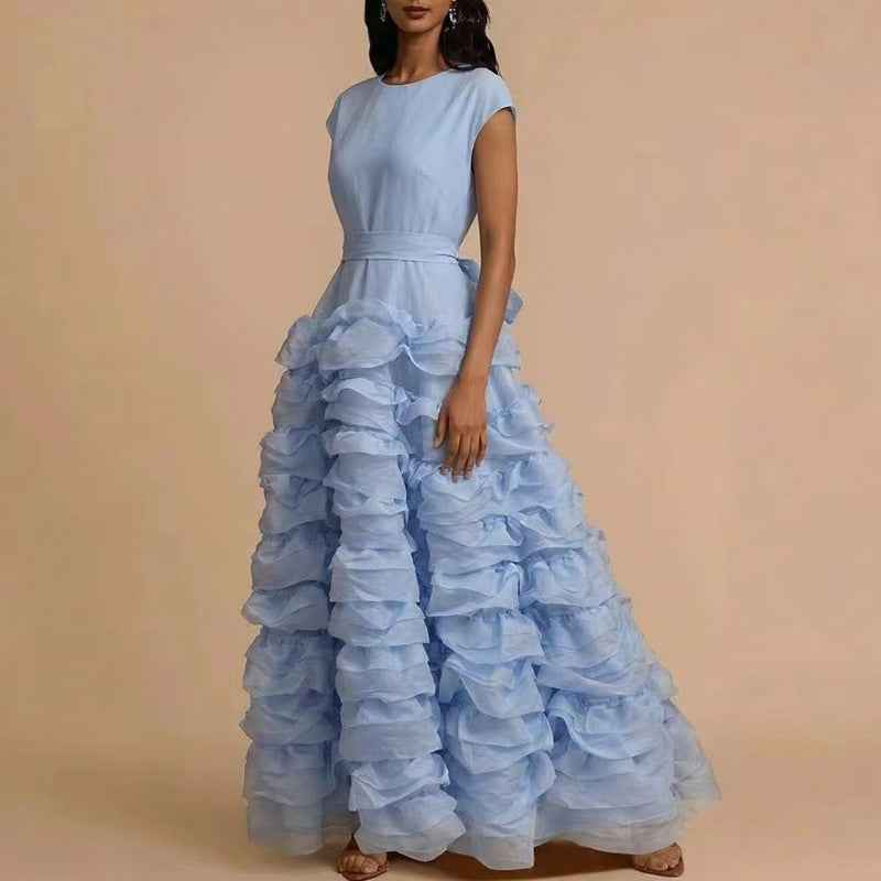 A-Line Floor-Length Multi-Layer Ruffle Colour-Block Maxi Dress A-Line Floor-Length Multi-Layer Ruffle Colour-Block Maxi Dress