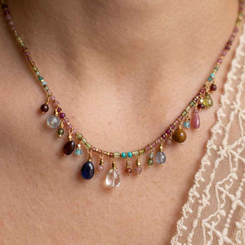 Crystal Bead & Zircon Geometric Necklace & Bracelet