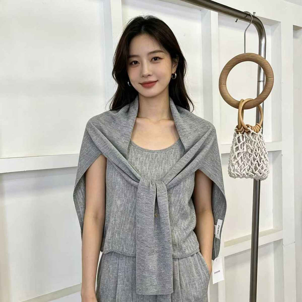 Wool Shawl Solid-color Outerwear For Women Relaxed-fit Vest Empty