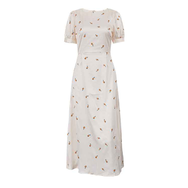 Cream Yellow Floral Print Satin Midi Dress