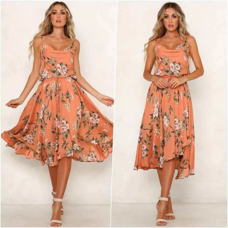 Printed V-Neck Sleeveless Dress – Loose Fit Fashion