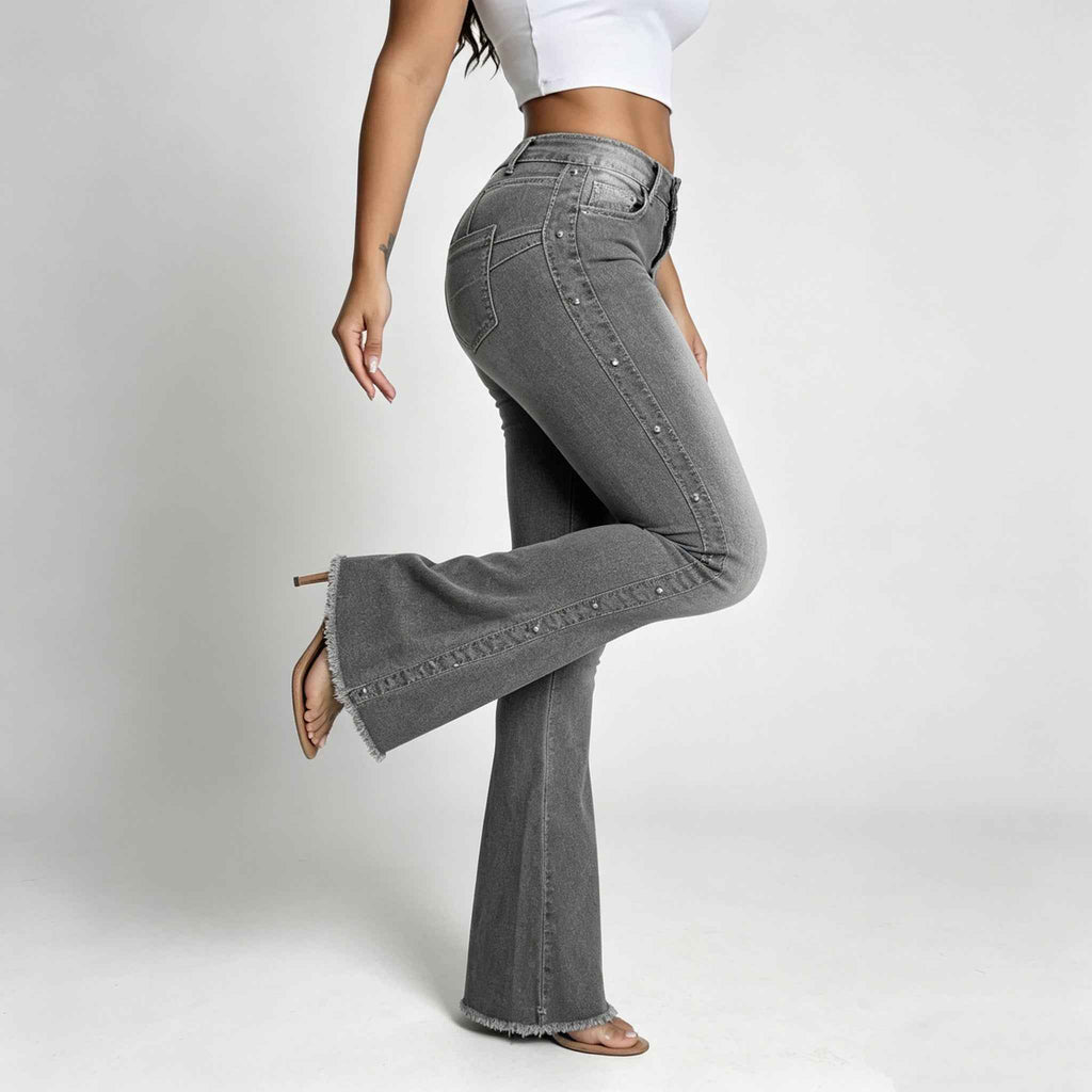 High-Waisted Studded Flare Jeans