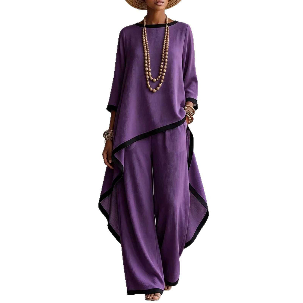 Womens Relaxed-fit Set Batwing-Sleeve Robe And Two-Piece Ensemble