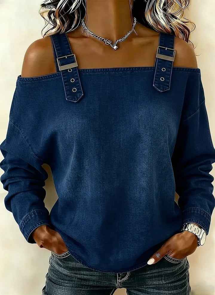 Halter-neck Off-shoulder Long-sleeve Top