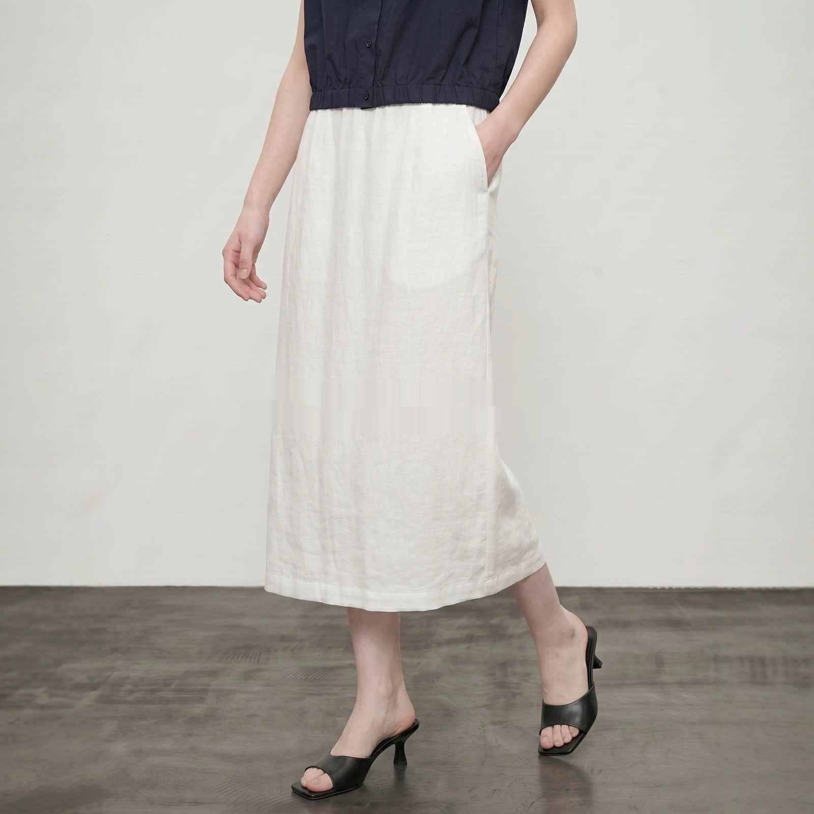 High-waisted Slimming Linen Straight Skirt For Women