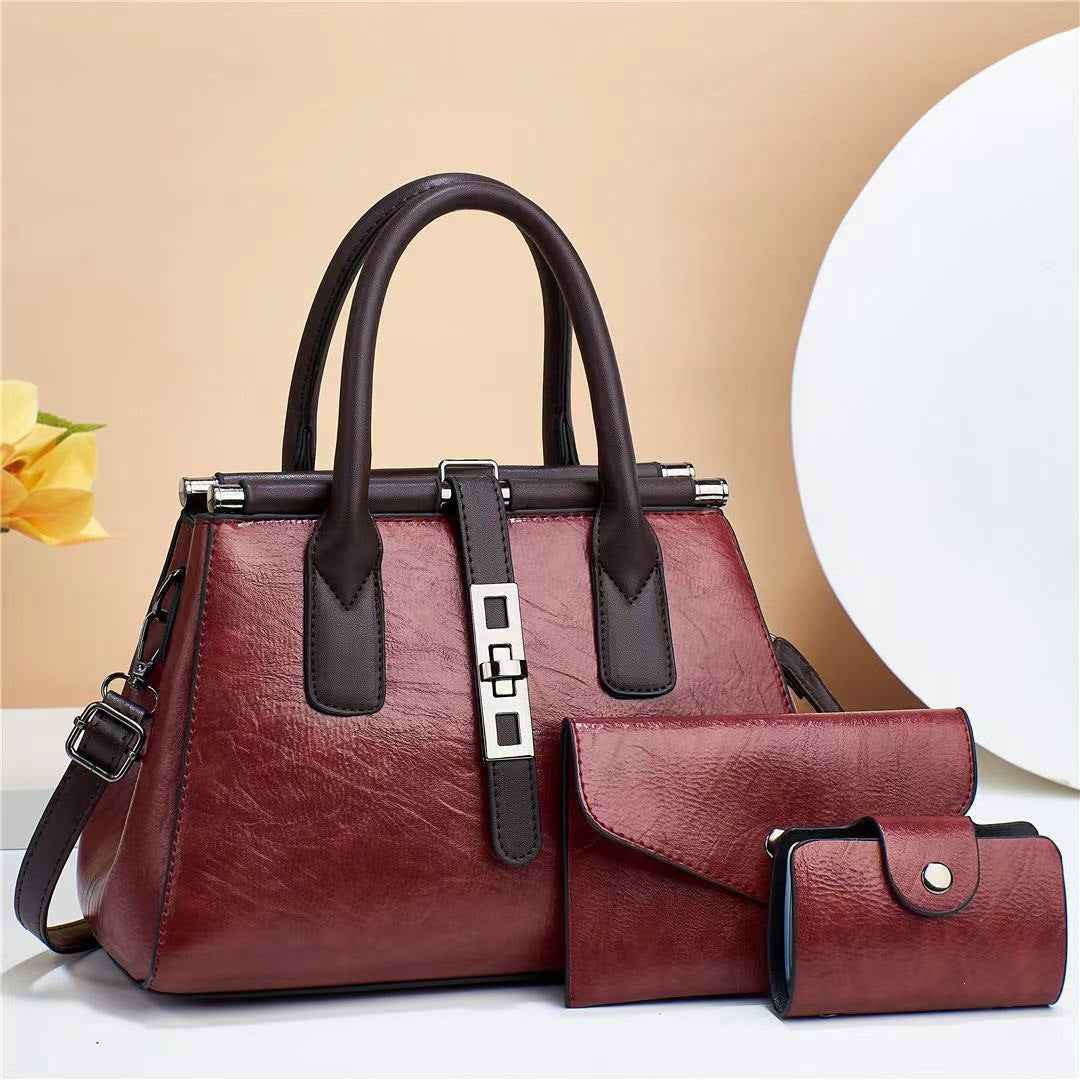 PU Tote Bag Set — 3-Piece, Patchwork Detail, 8 Colours
