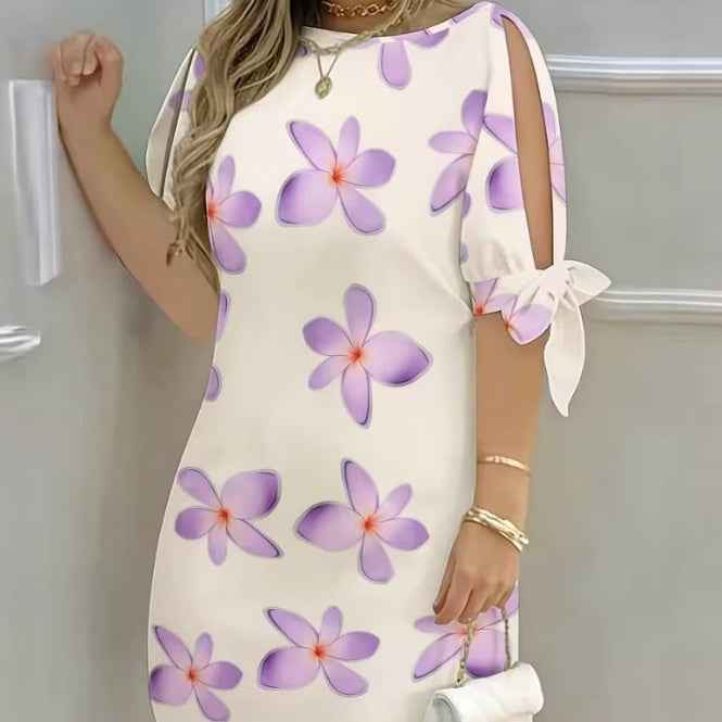 Elegant Style Floral Print Sleeveless Dress With Tie-up Straps