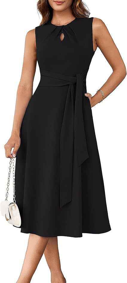 Elegant Solid Color Dress — Black, Light Blue & Red