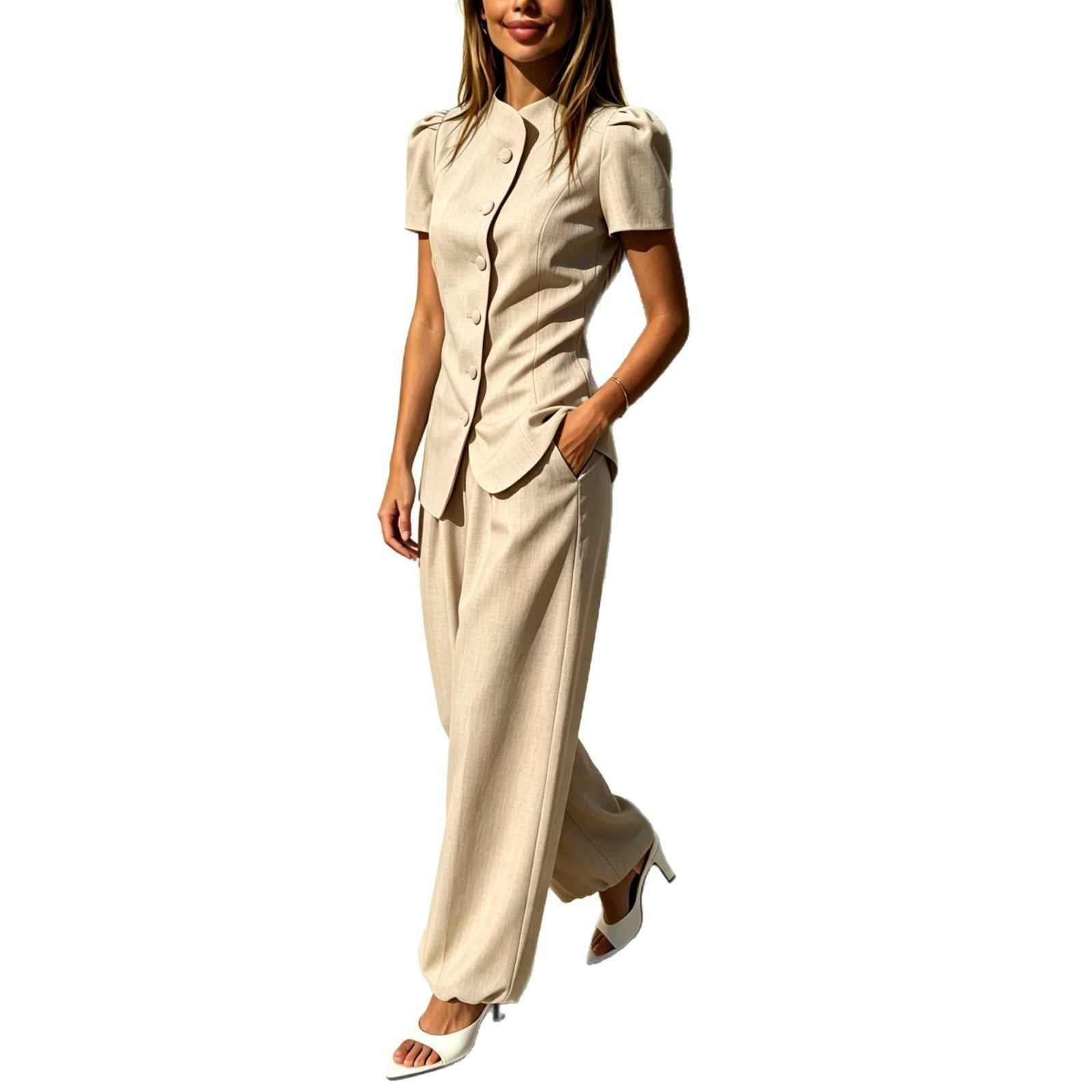 Jacket Top And High-waisted Casual Trousers Womens Suit