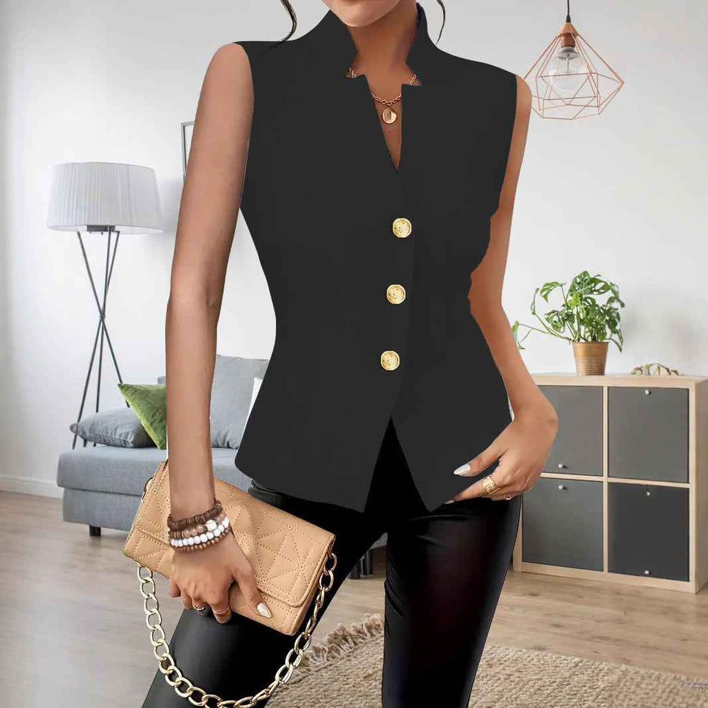 Casual Solid-color Sleeveless Blazer Vest With Three Buttons