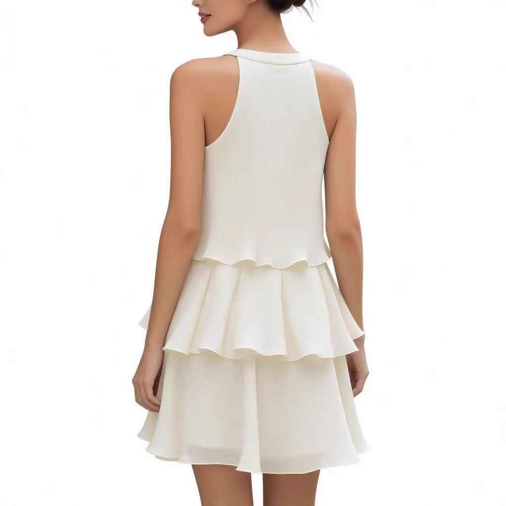 Tiered Cake Midi Dress – Sleeveless with Button Detail
