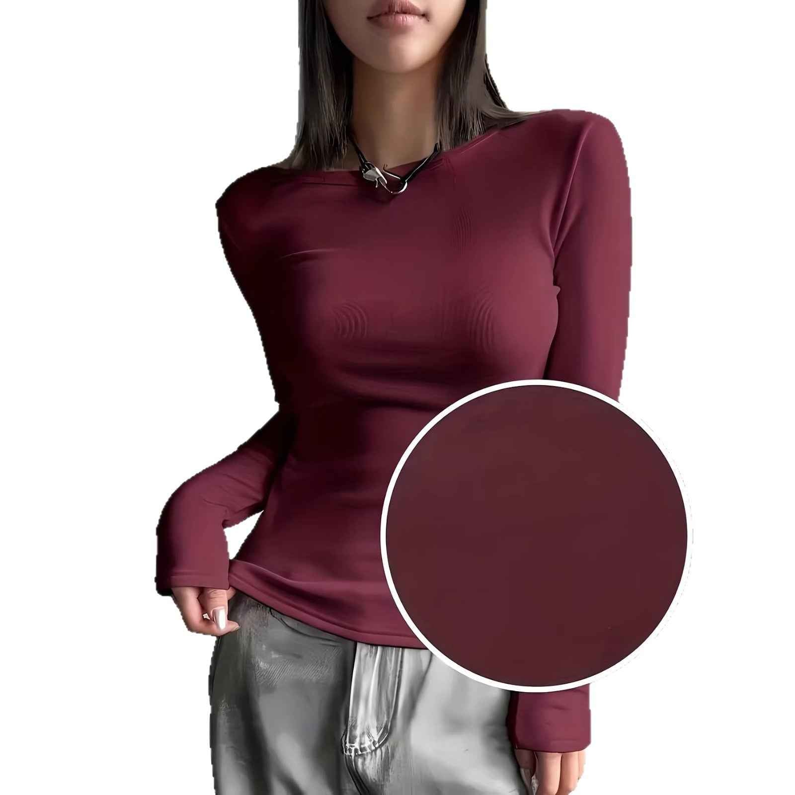 Women's Stretchy Knit Long-Sleeve Round-Neck Top — 5 Colours, S–XL