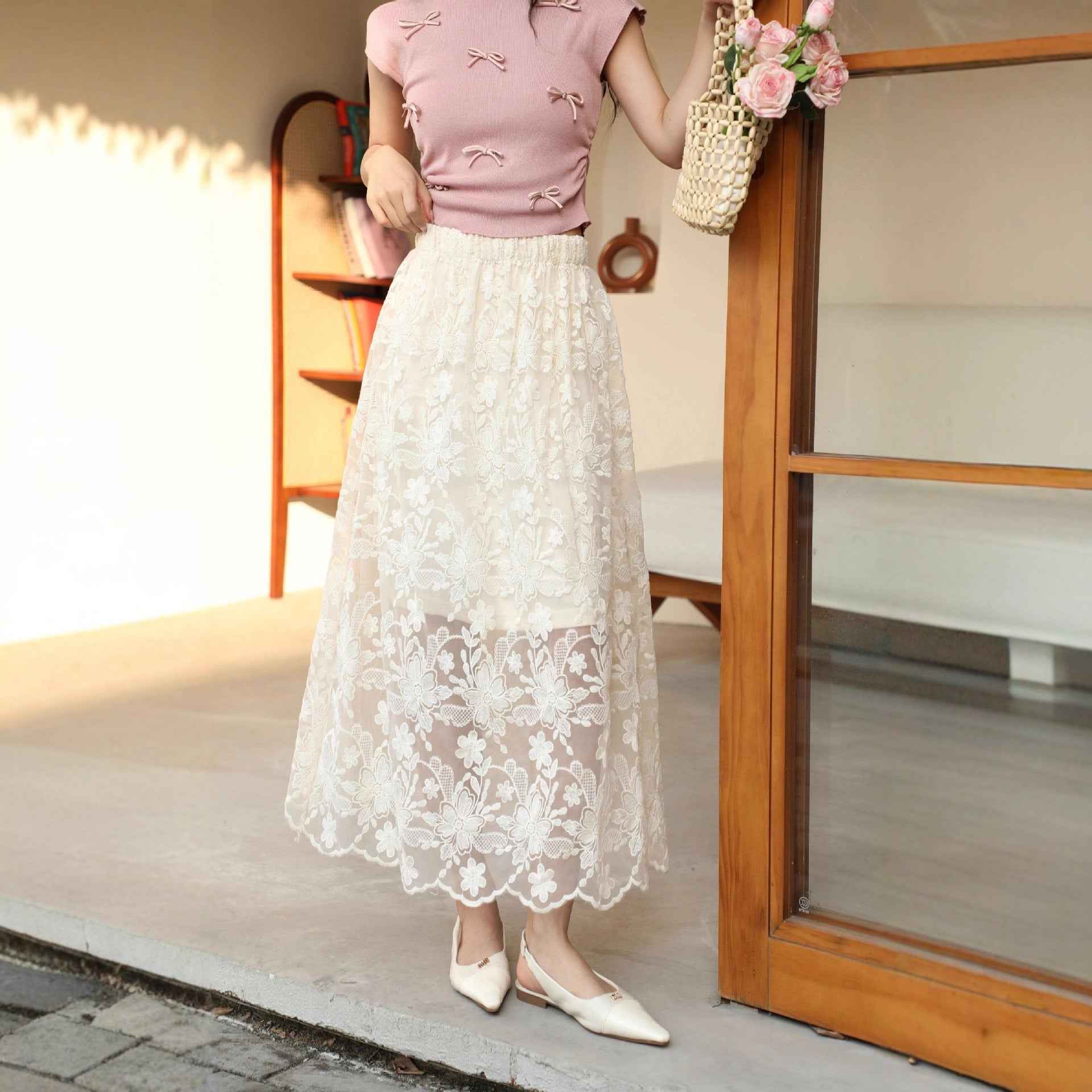 Women's Retro Crochet Hollow-Out A-Line Maxi Skirt