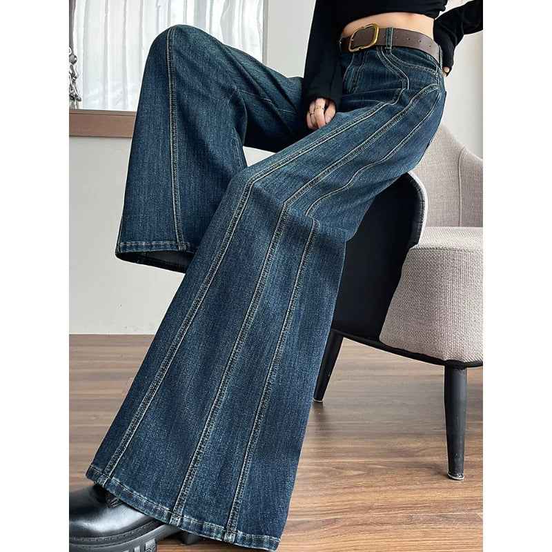 High-Waisted Wide-Leg Flare Jeans – Retro Blue