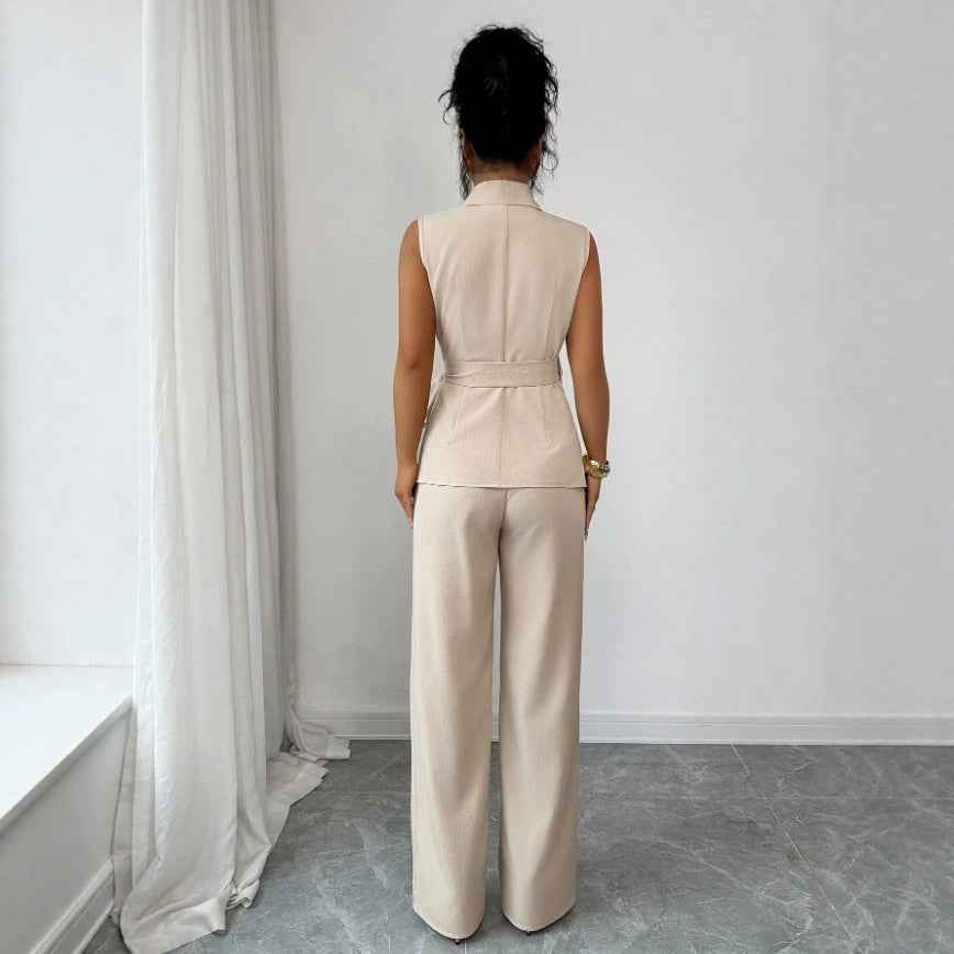 Women’s Sleeveless Vest & Straight-Leg Pants Set – Casual Two-Piece