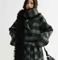 Fluffy Scarf-Collar Long Coat – Regular Fit, Green