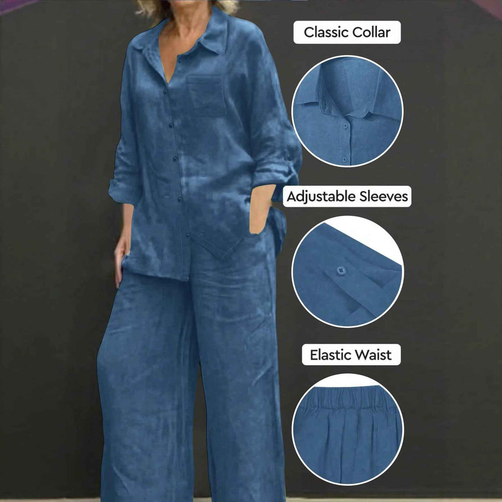 Reversible Long-sleeve Shirt Elastic-waist Trousers Solid-color Set