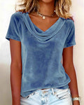Cowl-Neck Short-Sleeve Top — 6 Colours