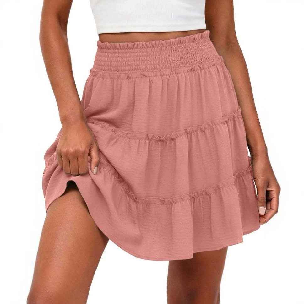 Womens Casual High-Waisted Ruffled Multi-Layer Short Culotte Skirt
