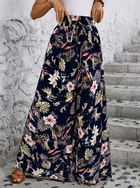High-Waist Printed Wide-Leg Culotte Pants with Pockets