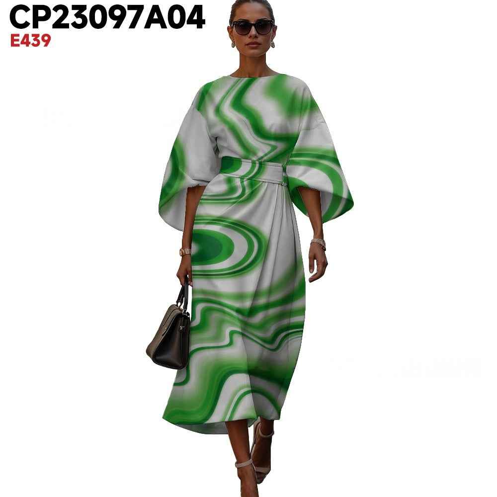 3D Printed High-Waist 3/4-Sleeve Dress — Casual, 6 Styles