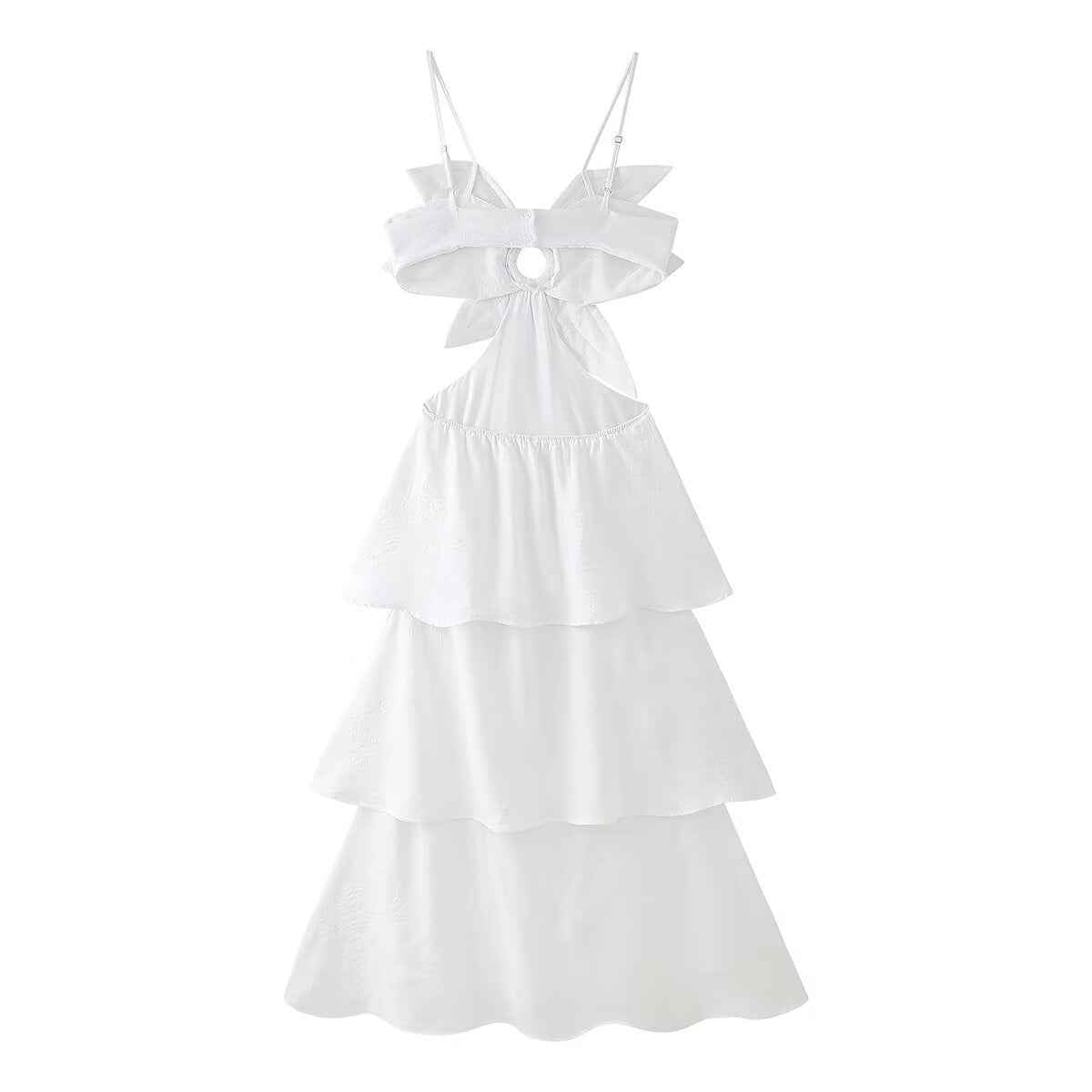 3D Floral Strapless Tiered Maxi Dress — White